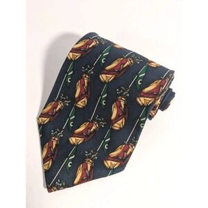 Vtg 100% Silk BARRY‎ WELLS Men's Necktie Golf Flags & Clubs Golfer Golfing EUC